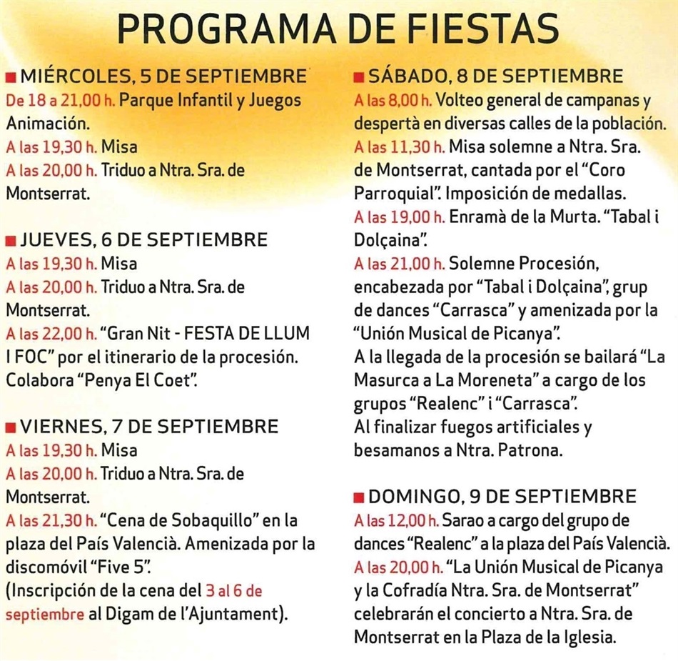 Festes Montserrat program