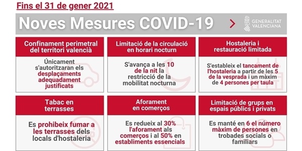 Des de hui entren en vigor noves mesures preventives front a la COVID-19