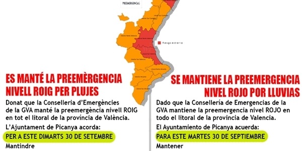 La Generalitat manté el nivell roig de preemergència per pluja