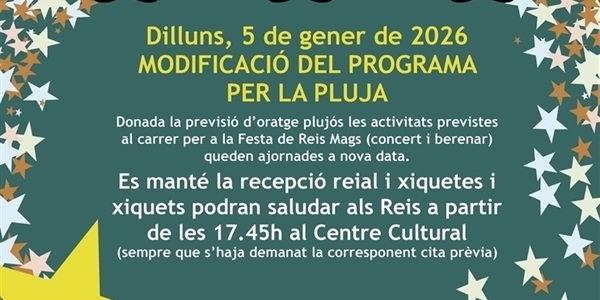 Modificació del programa de la Festa de Reis per la pluja
